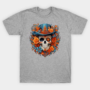 Day of the Dead Dia de Los Muertos Sugar Skull with Top Hat T-Shirt